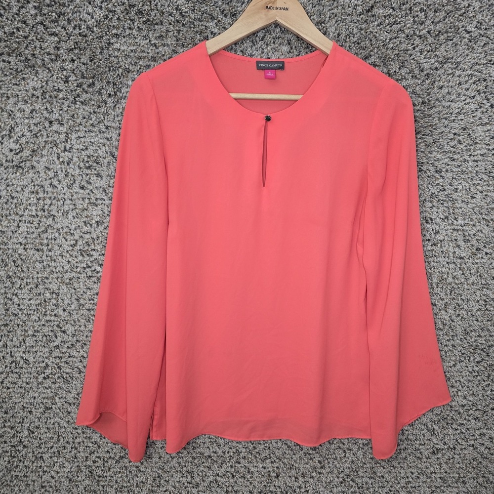 Vince Camuto Top Womens Small‎ Pink Keyhole Neck Blouse Sheer Casual Ladies